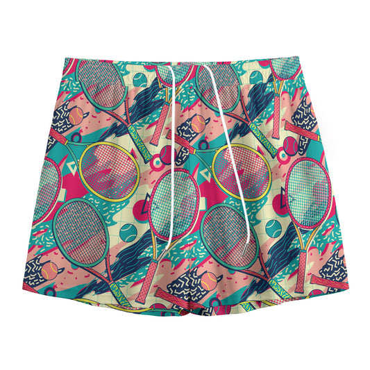 Retro Tennis Pattern Print Mesh Shorts