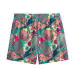 Retro Tennis Pattern Print Mesh Shorts