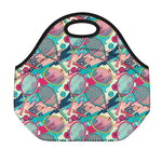 Retro Tennis Pattern Print Neoprene Lunch Bag