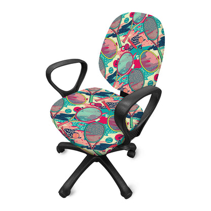 Retro Tennis Pattern Print Office Chair Cover