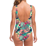 Retro Tennis Pattern Print One Piece Swimsuit