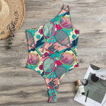 Retro Tennis Pattern Print One Shoulder Bodysuit