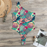 Retro Tennis Pattern Print One Shoulder Bodysuit