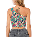 Retro Tennis Pattern Print One Shoulder Crop Top