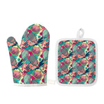 Retro Tennis Pattern Print Oven Mitt And Pot Holder Set