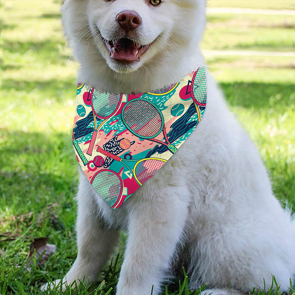 Retro Tennis Pattern Print Over The Collar Dog Bandana