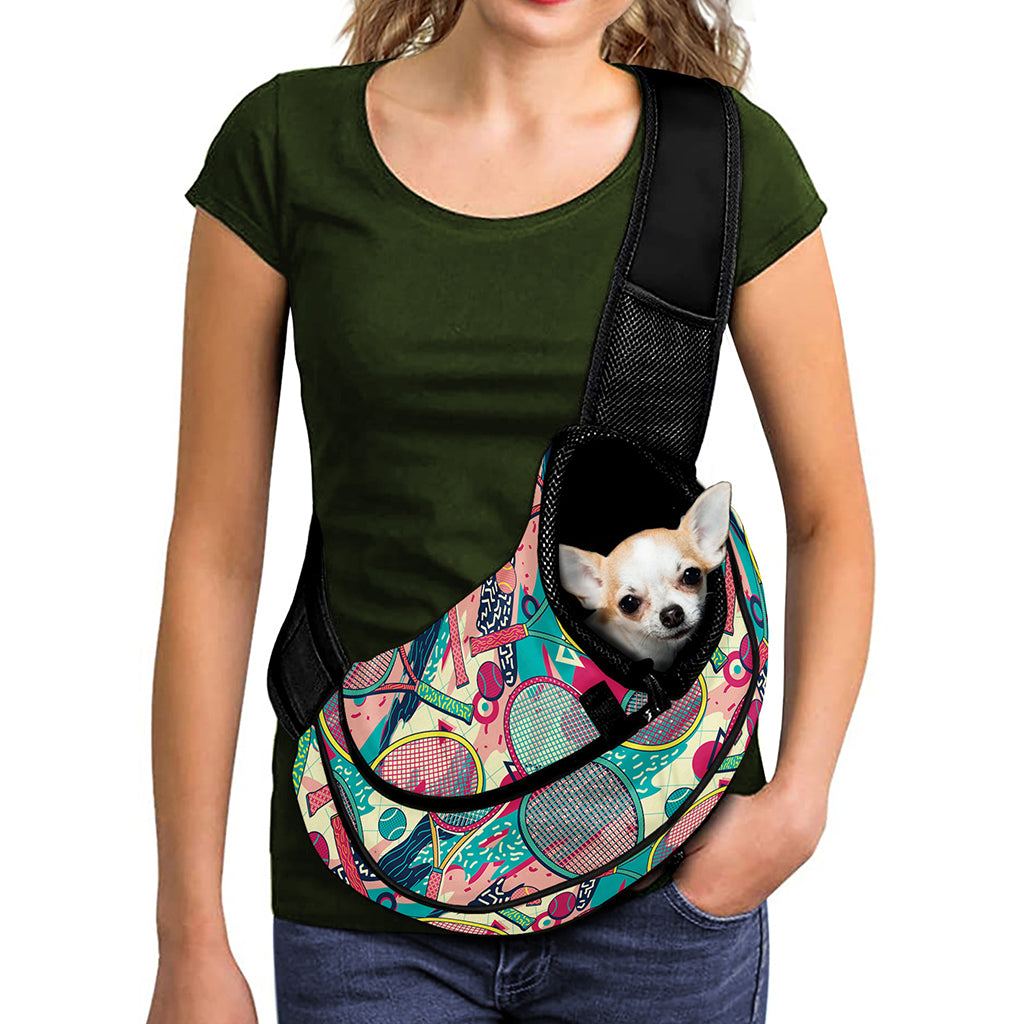 Retro Tennis Pattern Print Pet Sling Carrier