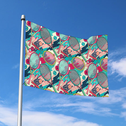 Retro Tennis Pattern Print Polyester Flag