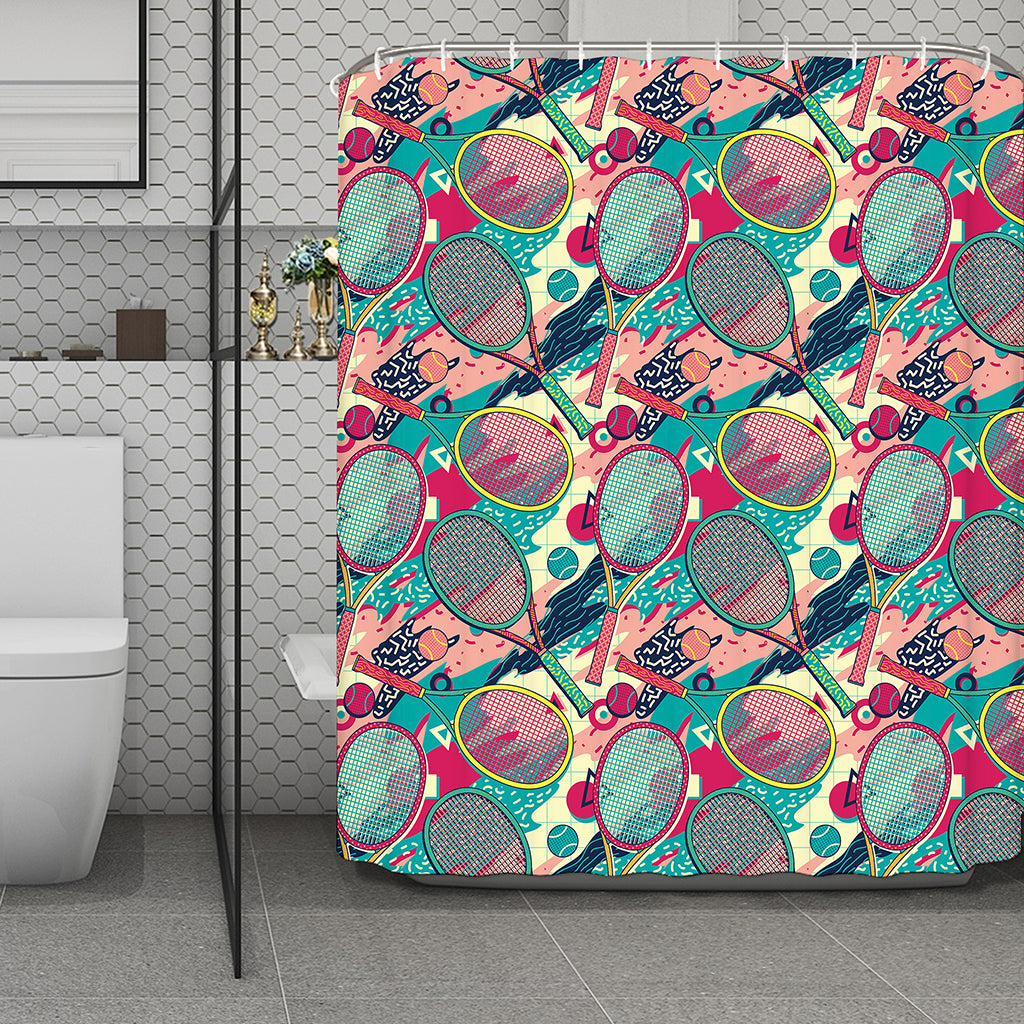Retro Tennis Pattern Print Polyester Shower Curtain