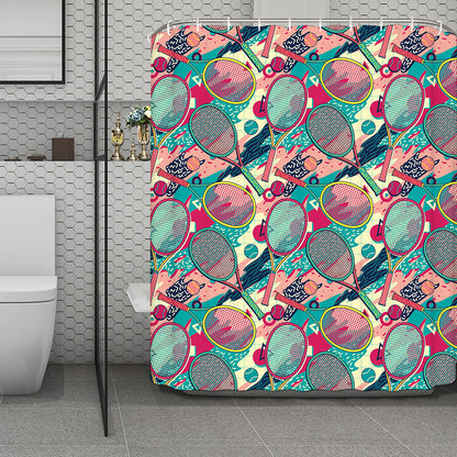 Retro Tennis Pattern Print Polyester Shower Curtain