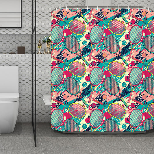 Retro Tennis Pattern Print Polyester Shower Curtain
