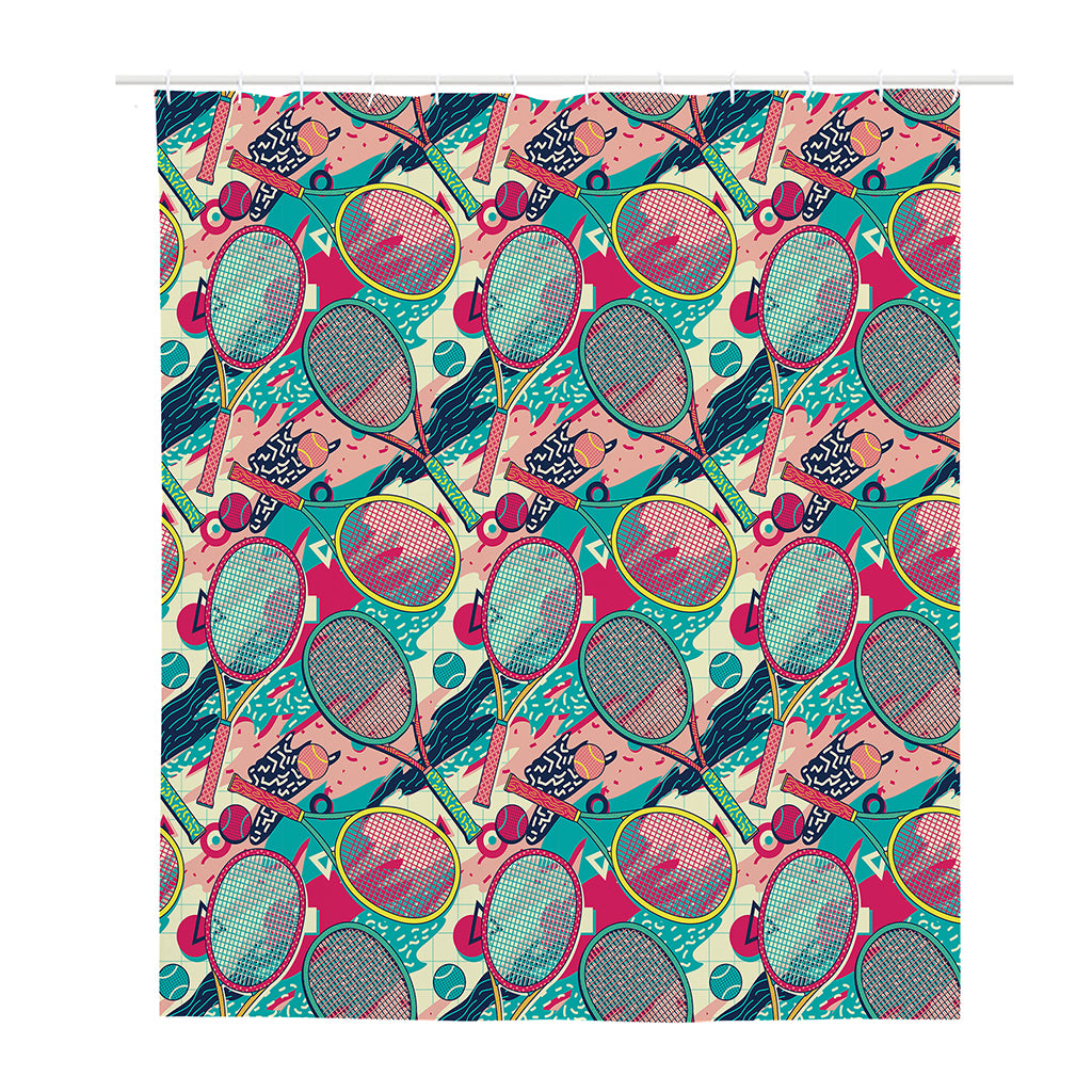 Retro Tennis Pattern Print Polyester Shower Curtain