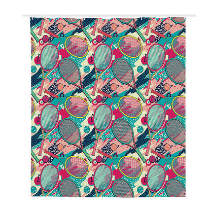Retro Tennis Pattern Print Polyester Shower Curtain