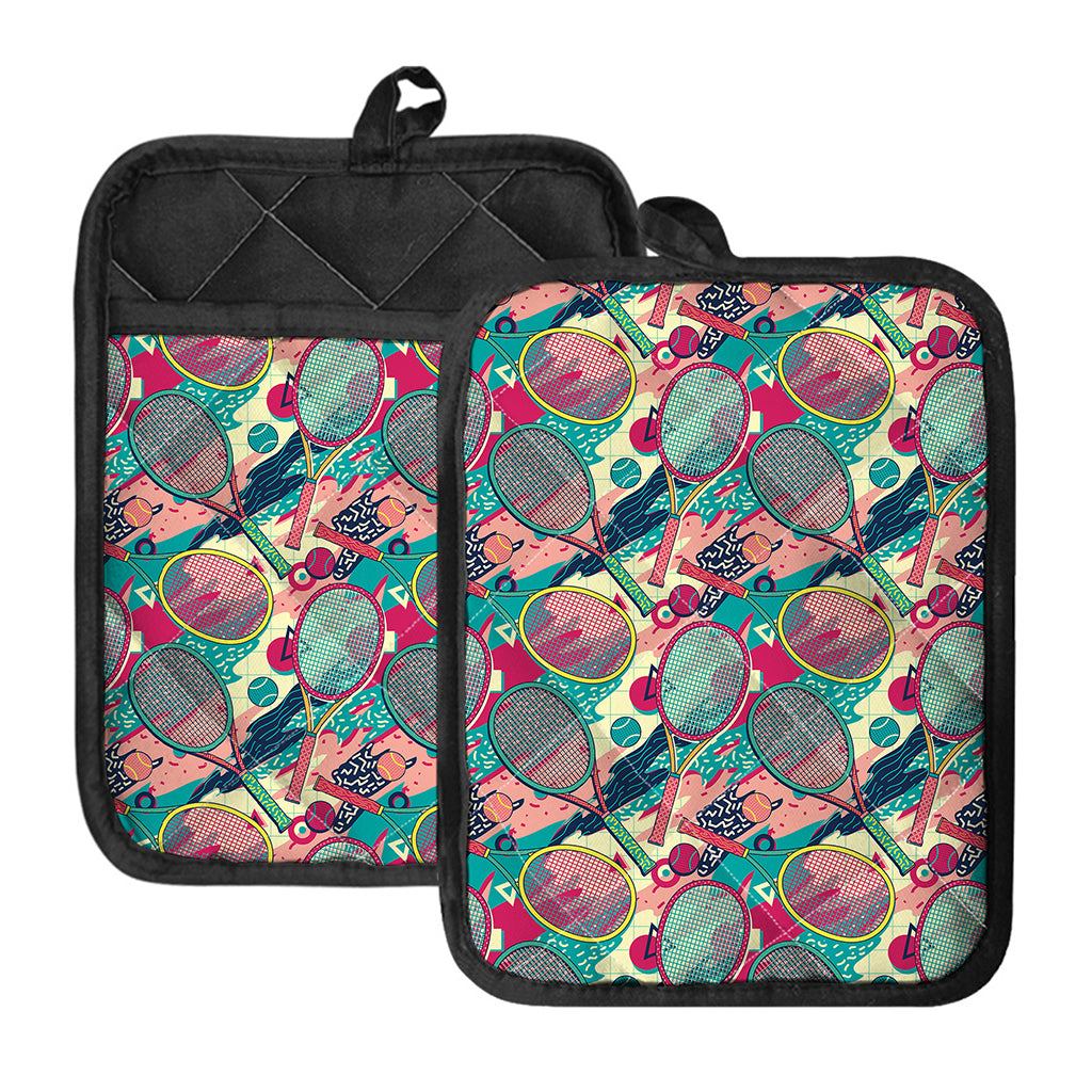 Retro Tennis Pattern Print Pot Holders With Pocket