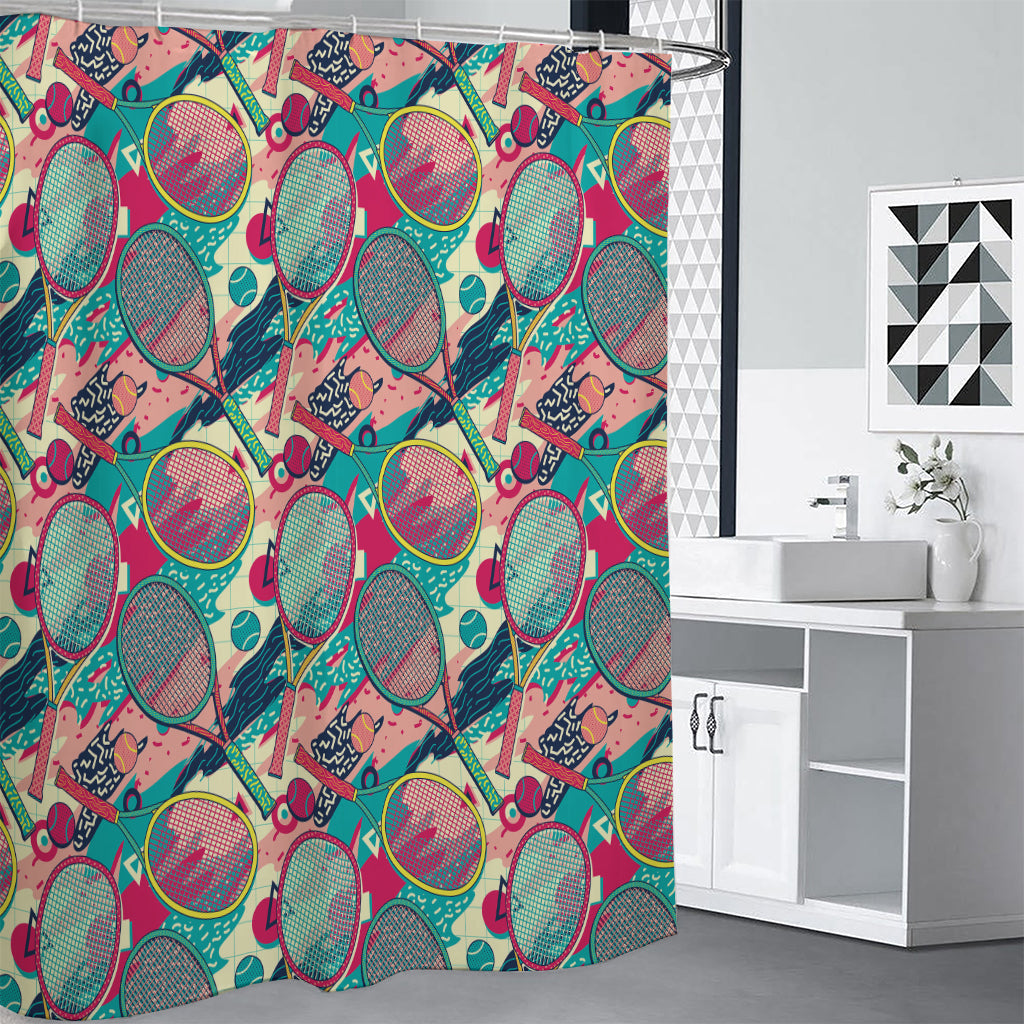 Retro Tennis Pattern Print Premium Shower Curtain