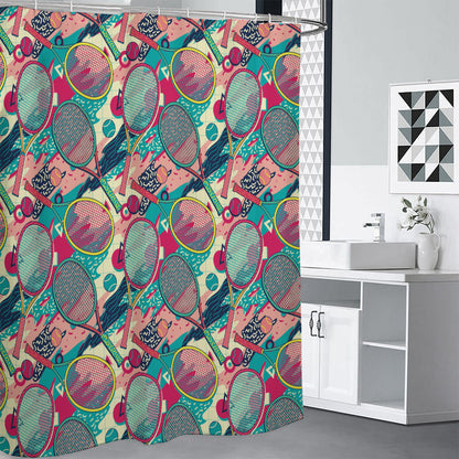 Retro Tennis Pattern Print Premium Shower Curtain