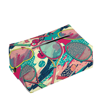 Retro Tennis Pattern Print Rectangle Tissue Box Cover