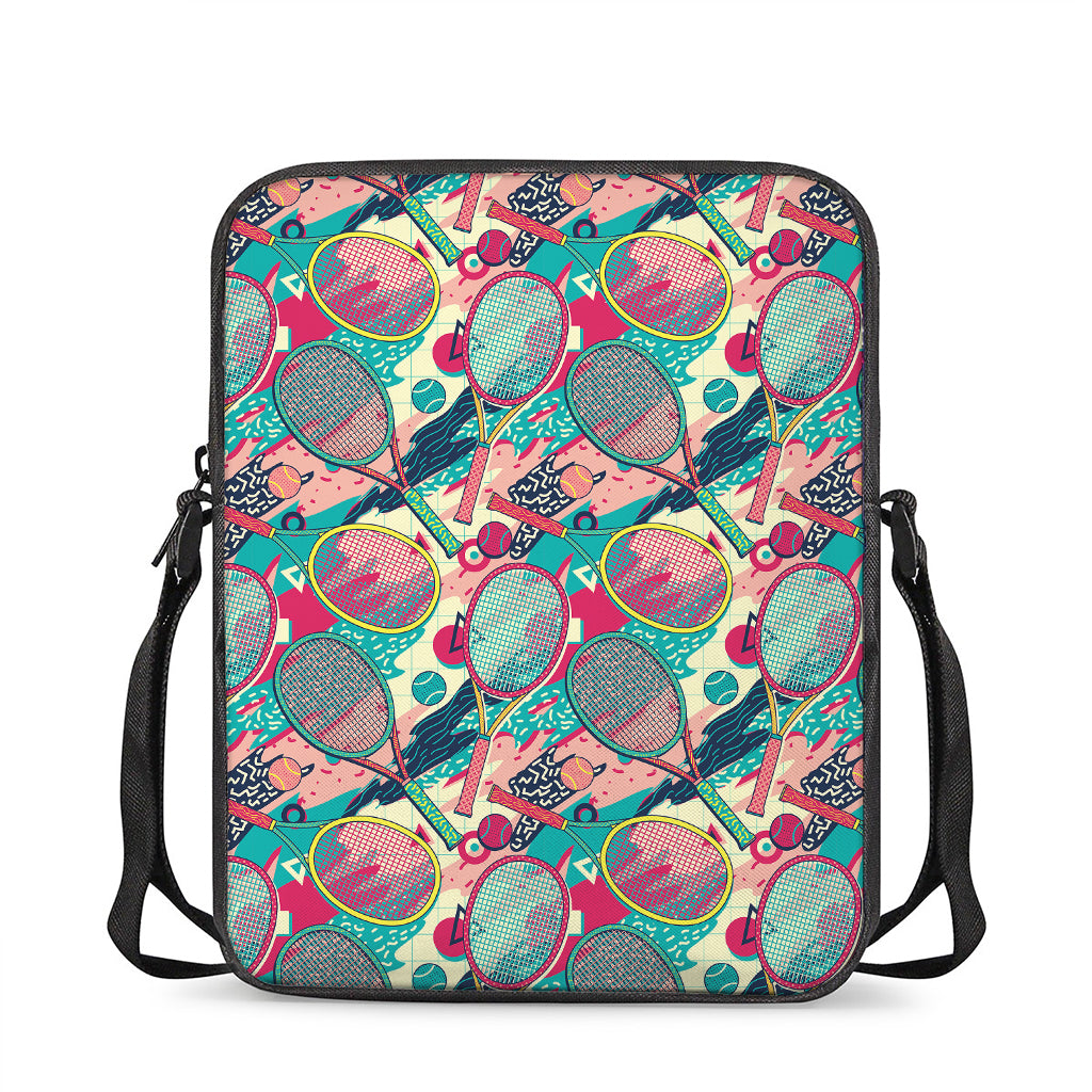 Retro Tennis Pattern Print Rectangular Crossbody Bag