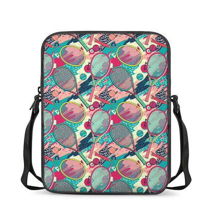 Retro Tennis Pattern Print Rectangular Crossbody Bag