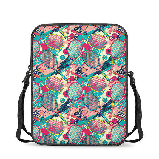 Retro Tennis Pattern Print Rectangular Crossbody Bag