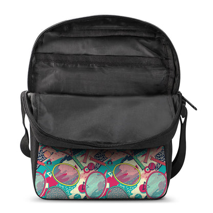 Retro Tennis Pattern Print Rectangular Crossbody Bag