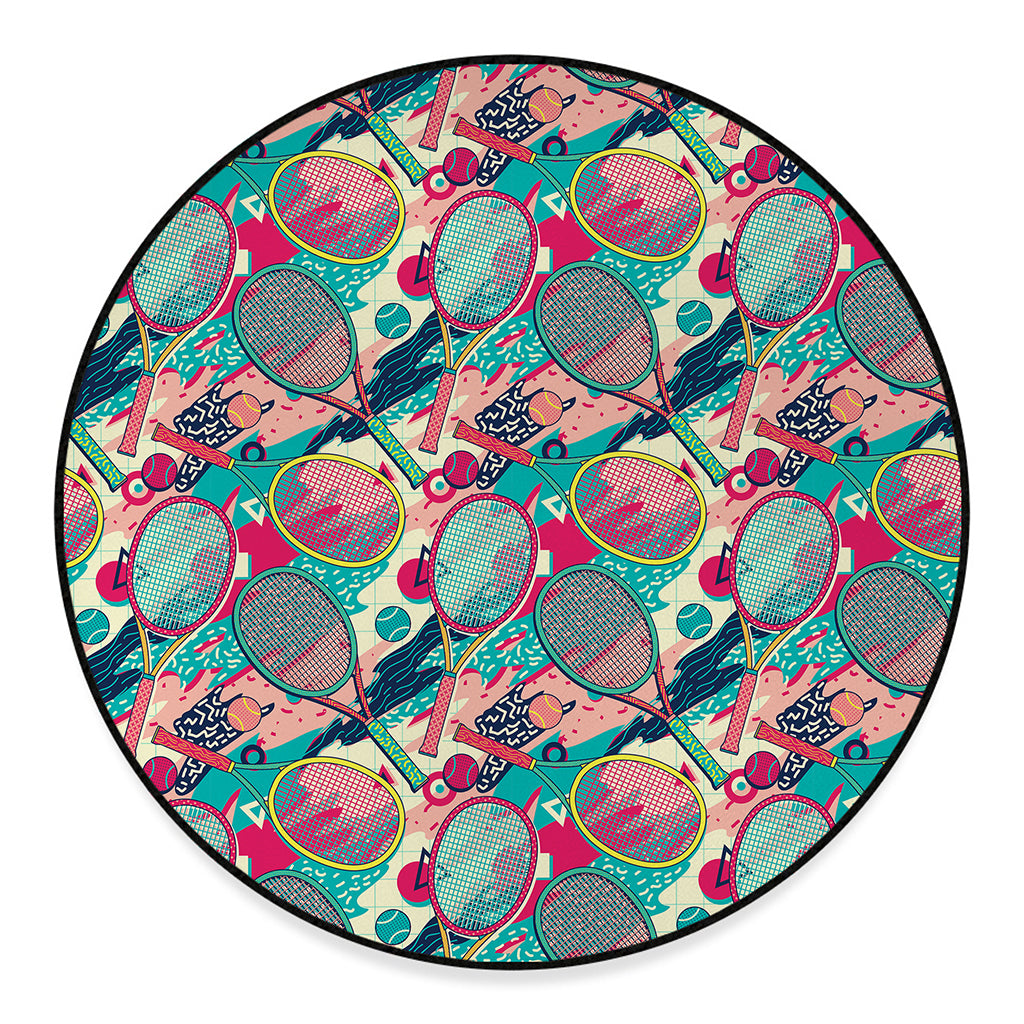 Retro Tennis Pattern Print Round Floor Mat