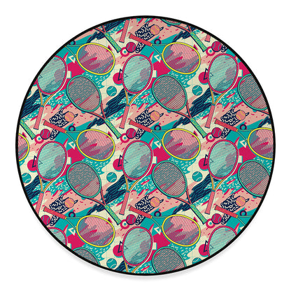 Retro Tennis Pattern Print Round Floor Mat