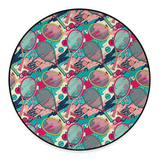 Retro Tennis Pattern Print Round Floor Mat