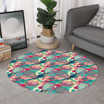 Retro Tennis Pattern Print Round Rug