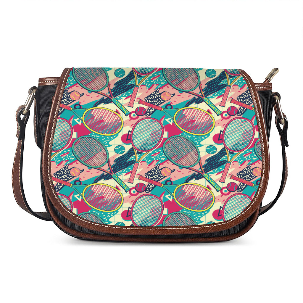 Retro Tennis Pattern Print Saddle Bag