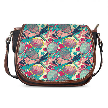 Retro Tennis Pattern Print Saddle Bag