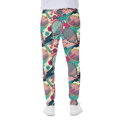 Retro Tennis Pattern Print Scuba Joggers