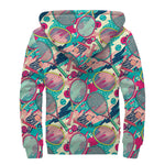 Retro Tennis Pattern Print Sherpa Lined Zip Up Hoodie