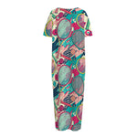 Retro Tennis Pattern Print Short Sleeve Long Nightdress