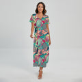 Retro Tennis Pattern Print Short Sleeve Maxi Dress