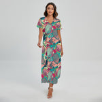 Retro Tennis Pattern Print Short Sleeve Maxi Dress