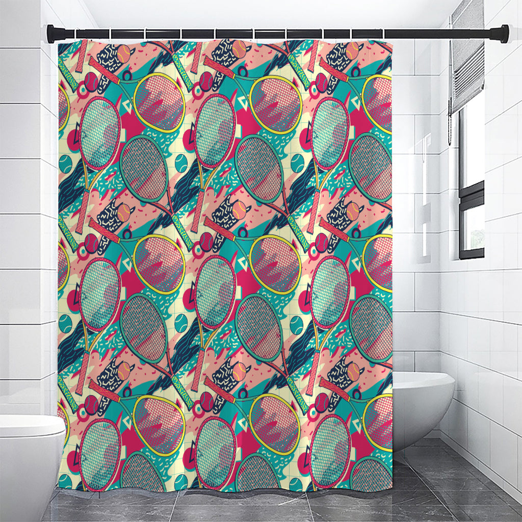 Retro Tennis Pattern Print Shower Curtain