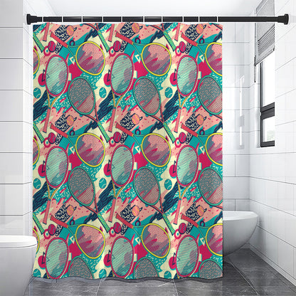 Retro Tennis Pattern Print Shower Curtain