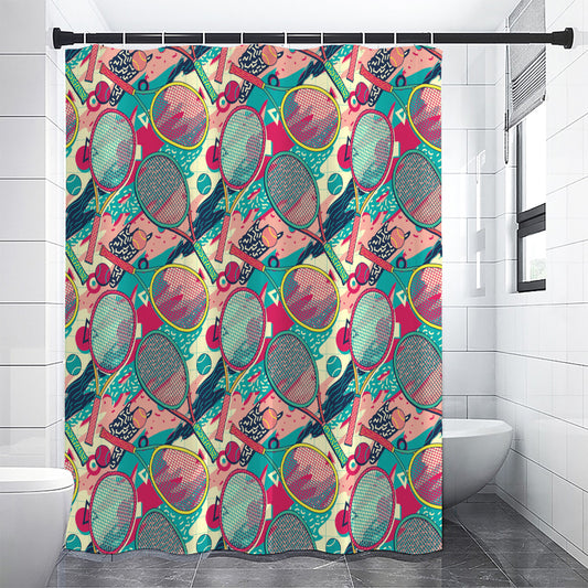Retro Tennis Pattern Print Shower Curtain