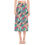 Retro Tennis Pattern Print Side Slit Midi Skirt