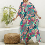 Retro Tennis Pattern Print Silk V-Neck Kaftan Dress