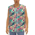 Retro Tennis Pattern Print Sleeveless Baseball Jersey