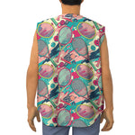 Retro Tennis Pattern Print Sleeveless Baseball Jersey
