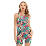 Retro Tennis Pattern Print Sleeveless One Piece Swimsuit