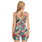 Retro Tennis Pattern Print Sleeveless One Piece Swimsuit