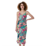 Retro Tennis Pattern Print Slim Fit Midi Cami Dress