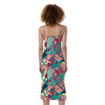 Retro Tennis Pattern Print Slim Fit Midi Cami Dress