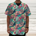 Retro Tennis Pattern Print Textured Short Sleeve Shirt