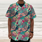 Retro Tennis Pattern Print Textured Short Sleeve Shirt