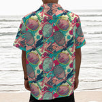 Retro Tennis Pattern Print Textured Short Sleeve Shirt